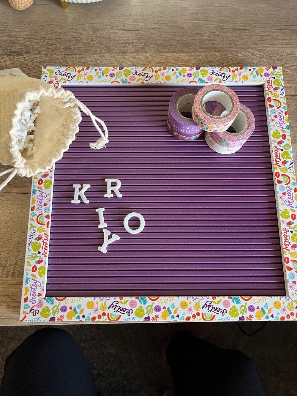 Scentsy Purple Kids Letter Board with Colorful Patterned Frame and washi tape